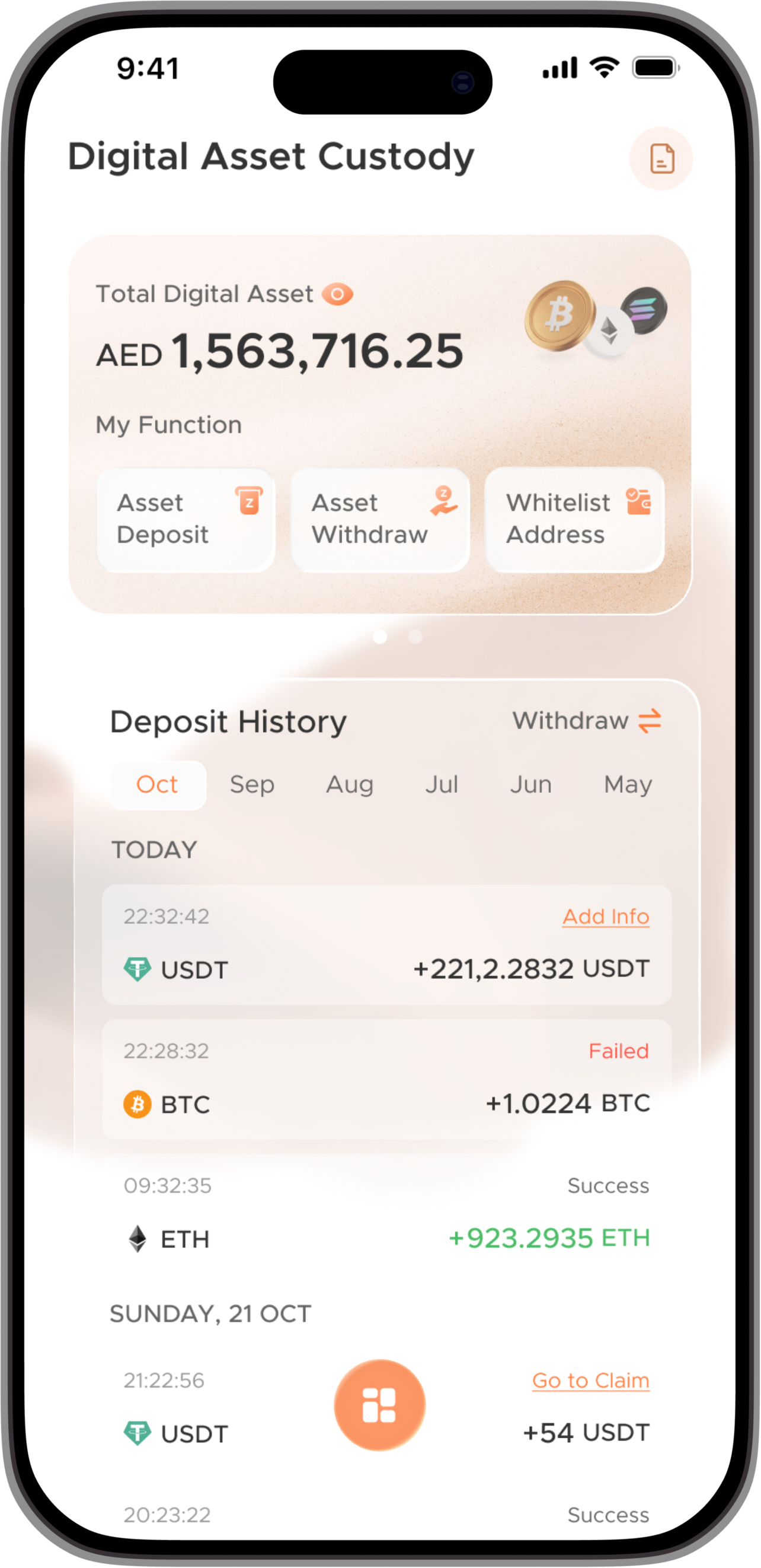 Zand Wealth App Digital assets screen