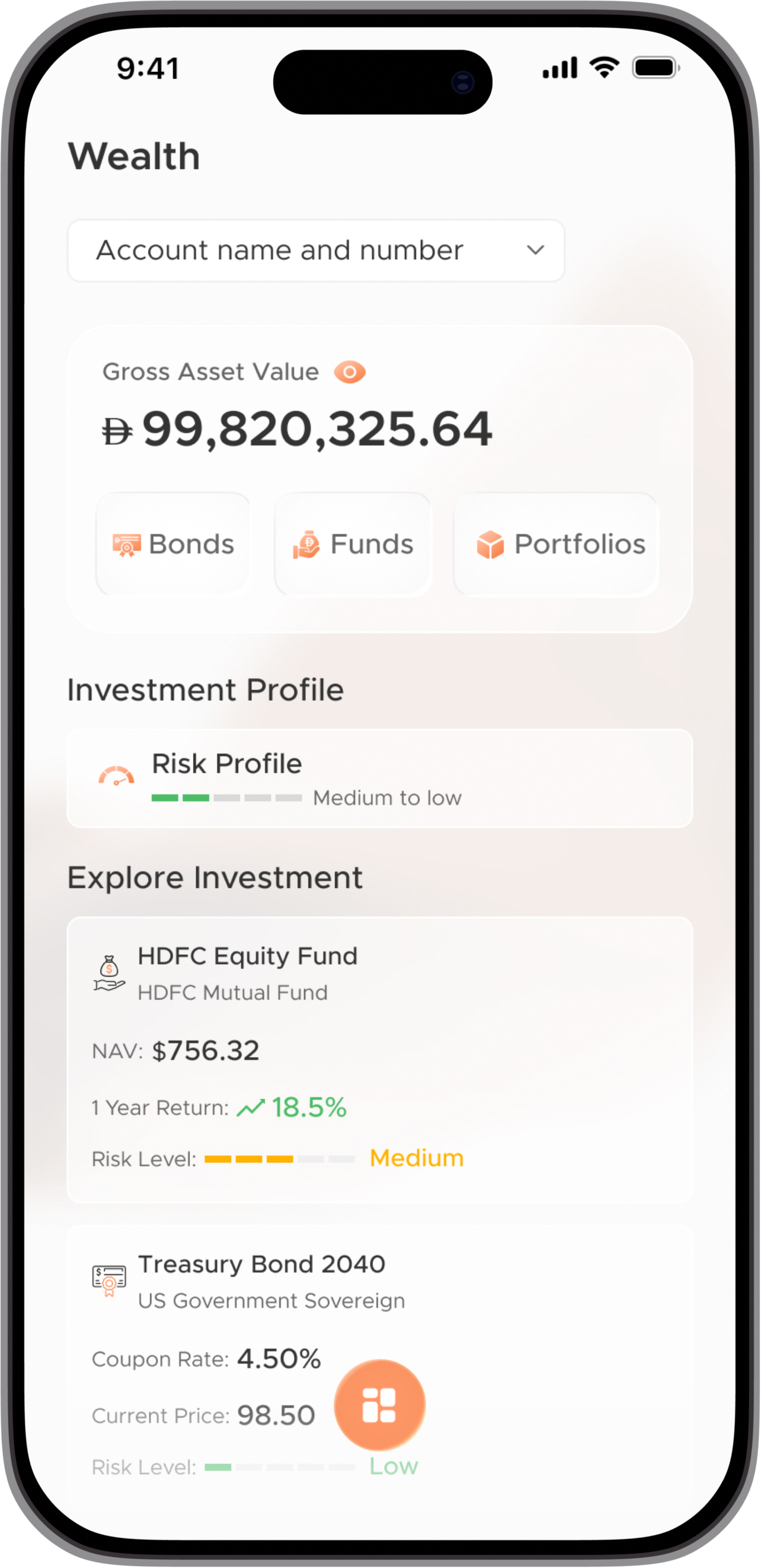Zand Wealth App Investments screen